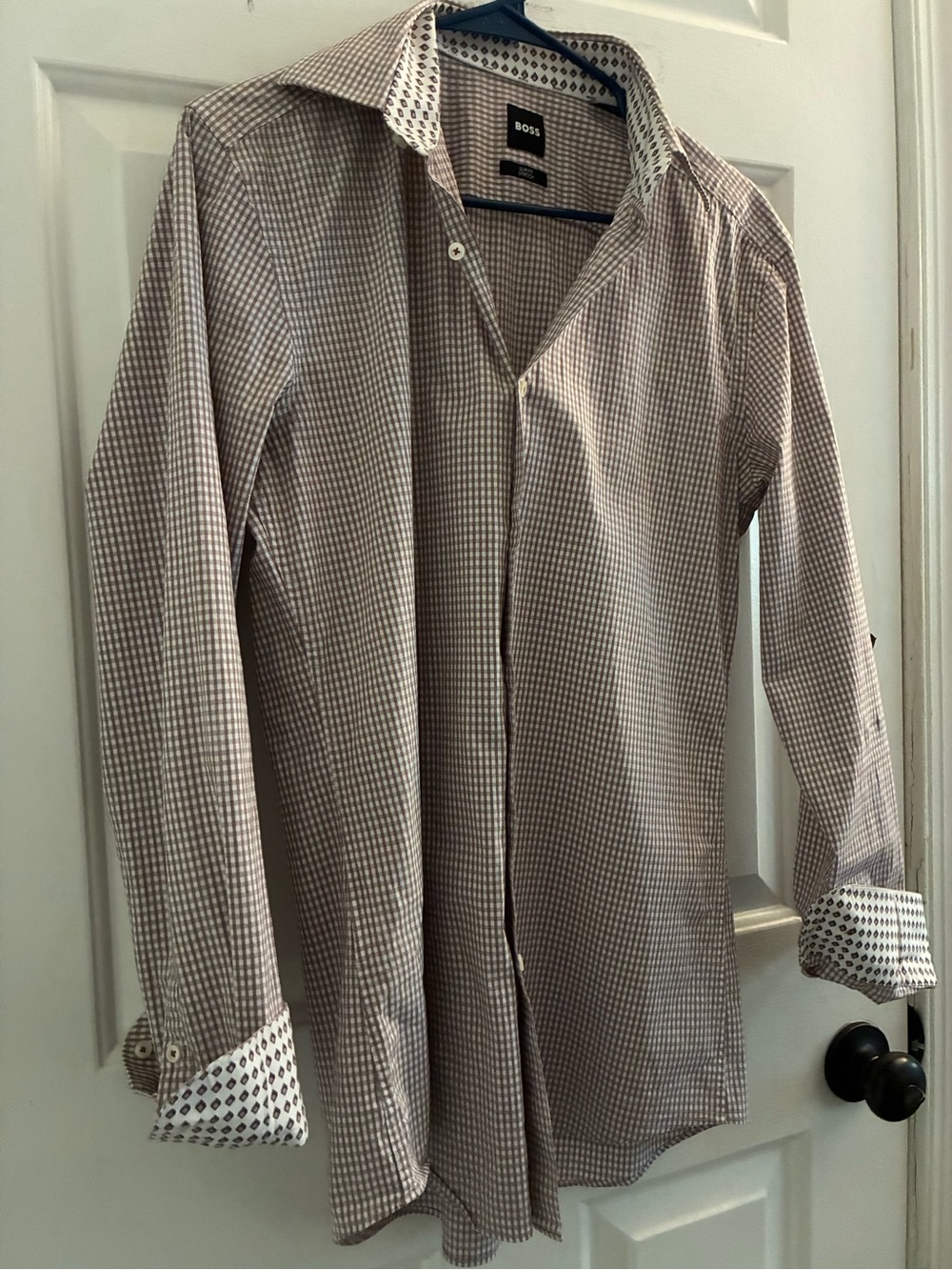 Hugo Boss Brown Micro-Check Stretch Dress Shirt